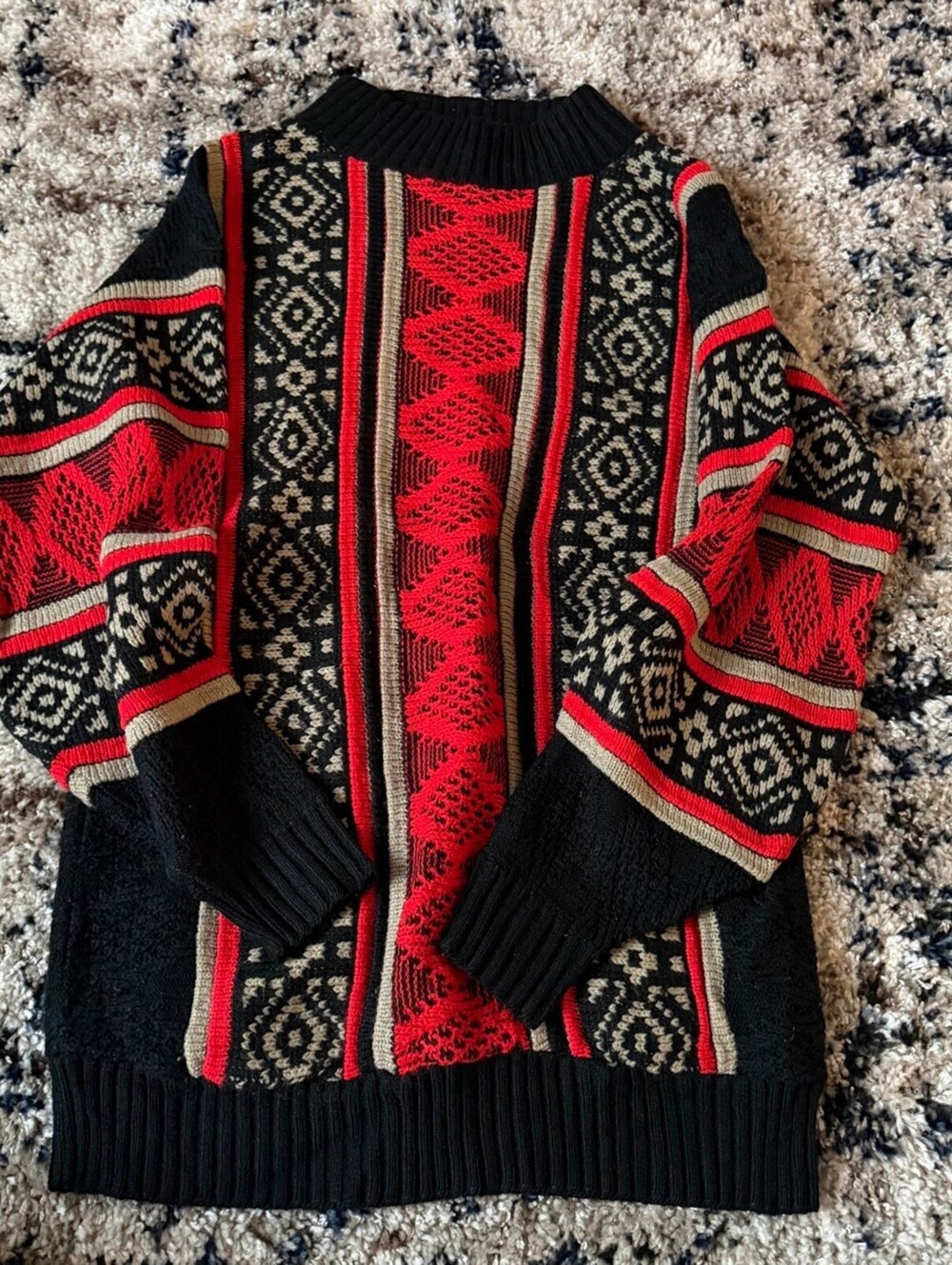 Black Red Tribal Geometric Mock Neck Sweater